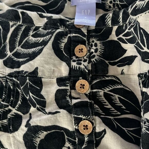 GAP Maternity Black and Cream 1/2 Button Down Floral Linen Smock Dress- Small - Picture 7 of 12